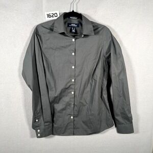 Lands' End Shirt Womens 6 Gray Wrinkle Free Broadcloth Long (MissingButton)